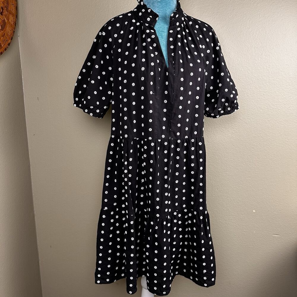 CeCe Smock Dress Women XL Lined Babydoll Peasant Puff Short Sleeves embroidered